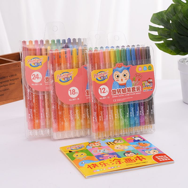 Painting children's best 801-12 color long rotating crayon not dirty hands art agency oil painting stick children's stationery thumbnail