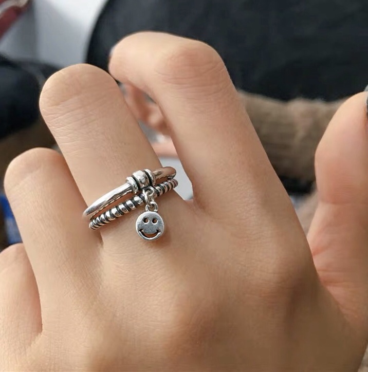 UKI SILVER and Season Smile Ring Two-piece set S925 sterling silver Open ring