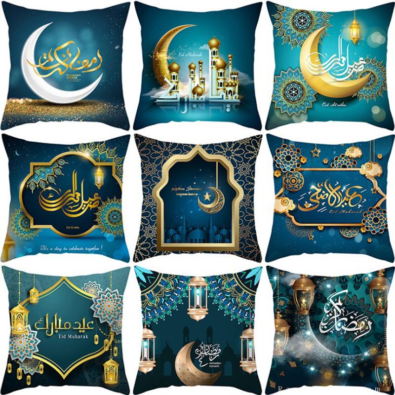 Home goods Ramadan pillow case gold digital print peach skin velvet cushion cover amazon hot style thumbnail