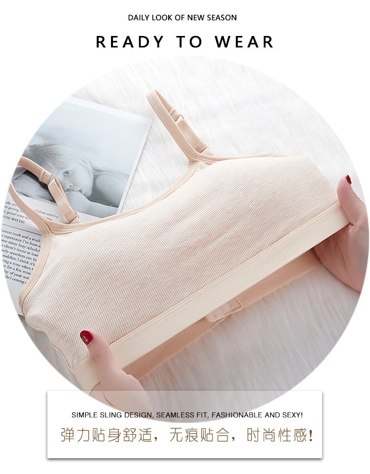 新款三排扣无钢圈吊带文胸螺纹面裹胸手托棉杯无痕舒适抹胸青少女胸罩运动瑜伽背心详情图2