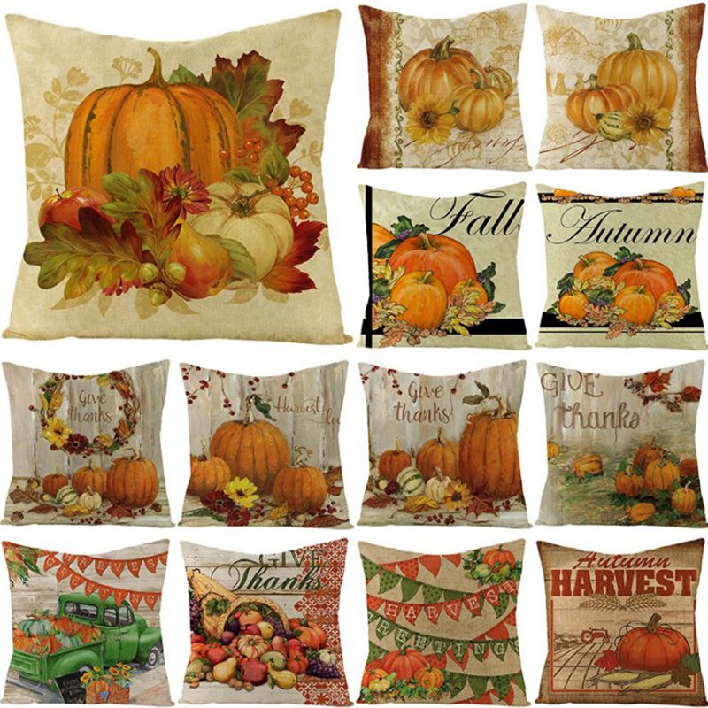 Thanksgiving pillowcase custom pumpkin printed linen cushion cover office sofa pillow cover cross border