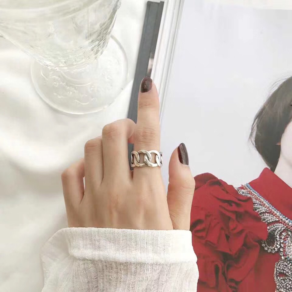 UKI SILVER and Season Chain Tank S925 pure silver individual and simple ring