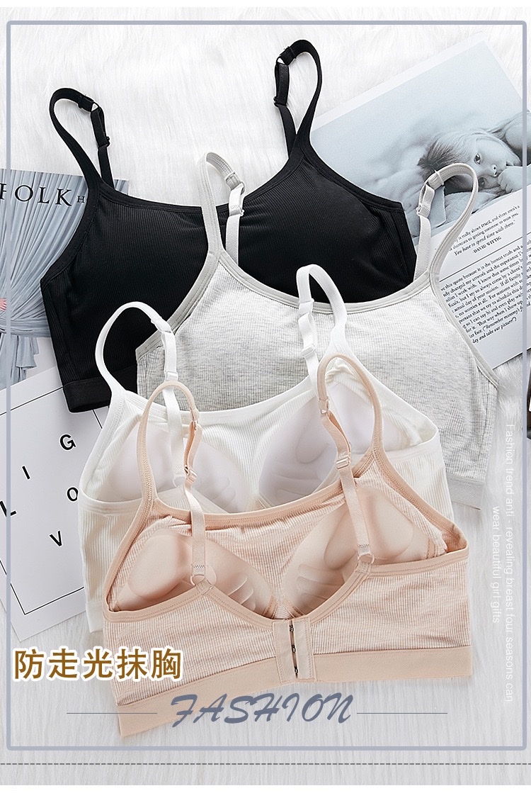 新款三排扣无钢圈吊带文胸螺纹面裹胸手托棉杯无痕舒适抹胸青少女胸罩运动瑜伽背心详情图1