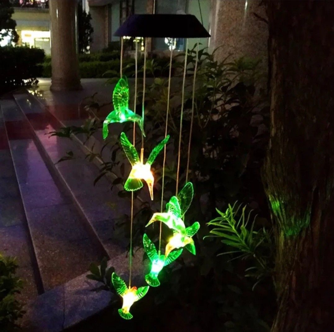 Led outdoor solar wind chimes hummingbird lights Residential villa solar decorative lights color changing LED garden hanging lights