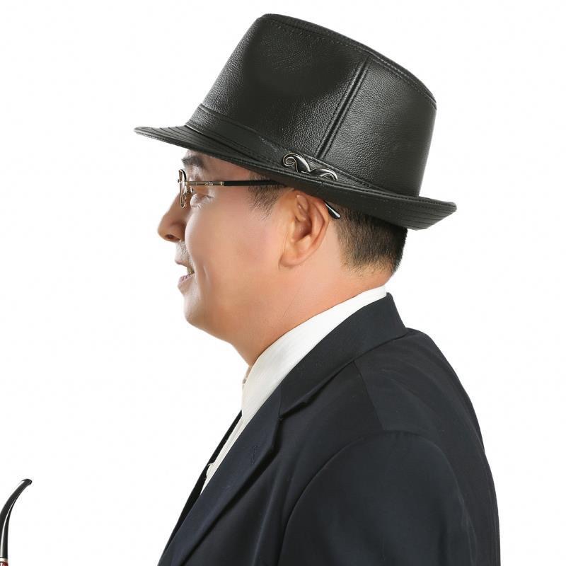 男士中老年真皮头层牛皮礼帽绅士爵士帽冬季保暖真皮帽子春秋