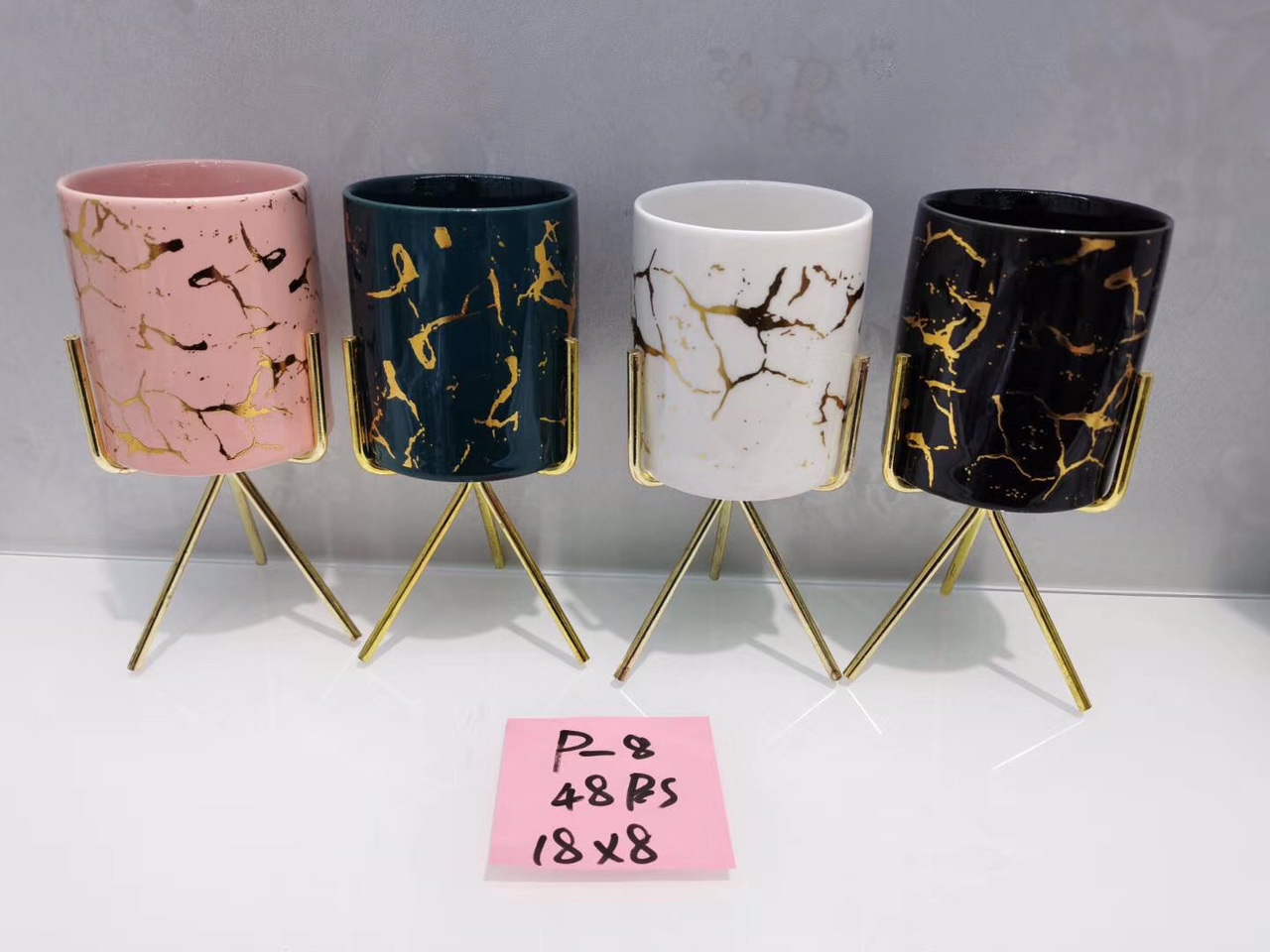 Ceramic painted flower arrangement bucket stand