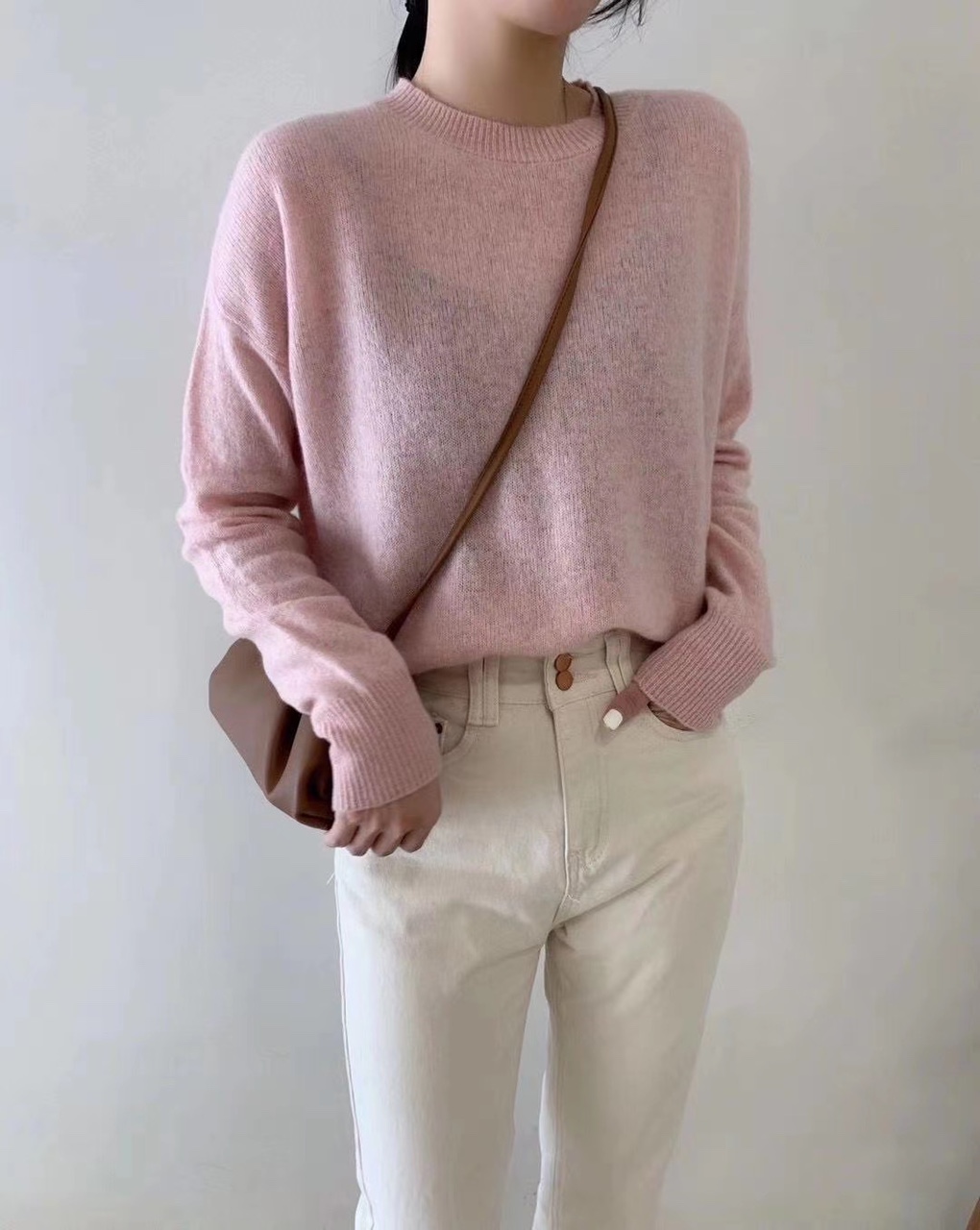 针织衫毛衣短款百搭粉色