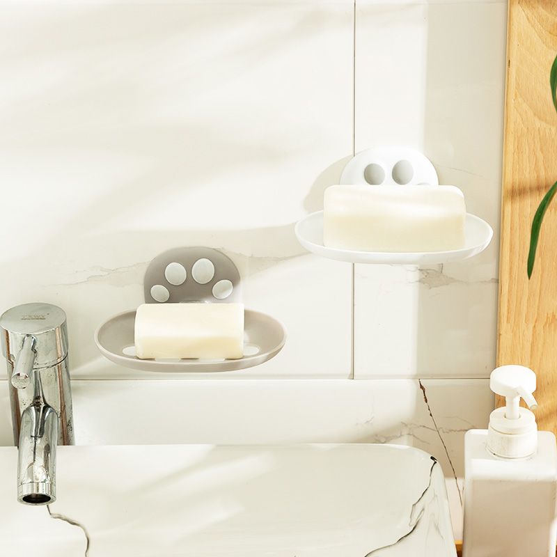 Cute cartoon cat paw no-hole wall-mounted soap box, bathroom and washroom hollowed-out draining soap box storage rack Item Picture