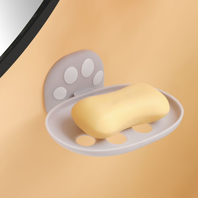 Cute cartoon cat paw no-hole wall-mounted soap box, bathroom and washroom hollowed-out draining soap box storage rack details Picture