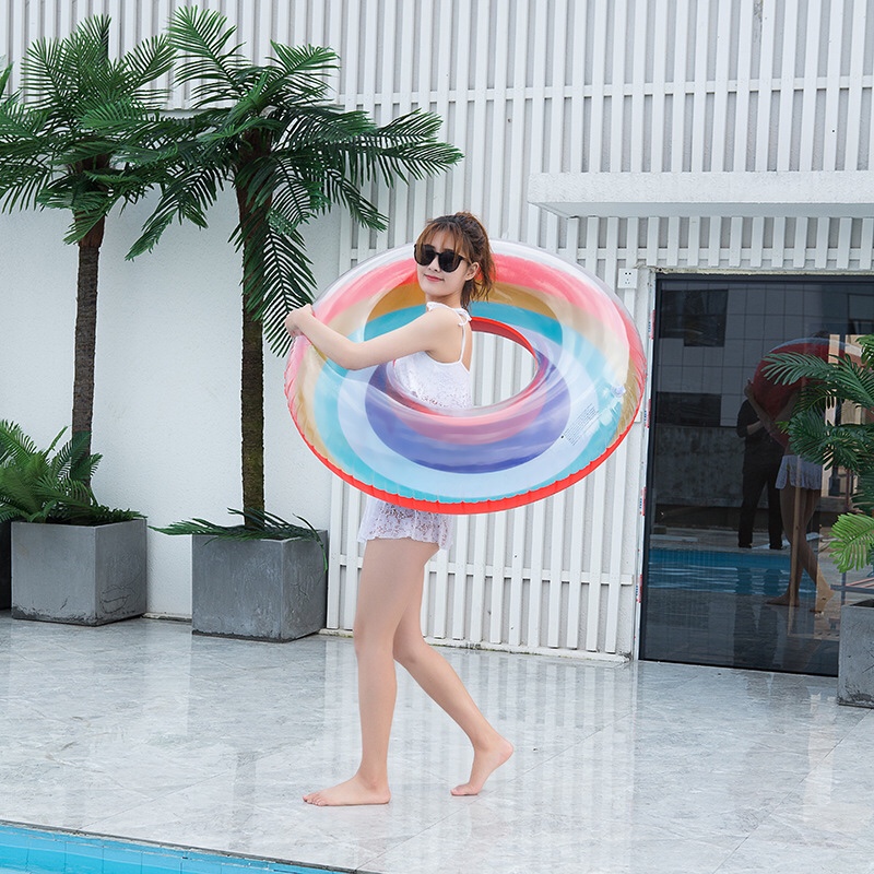 Factory direct sales on Instagram: 2020 New inflatable rainbow swimming rings, adult life buoys, thickened water buoys detail image 11
