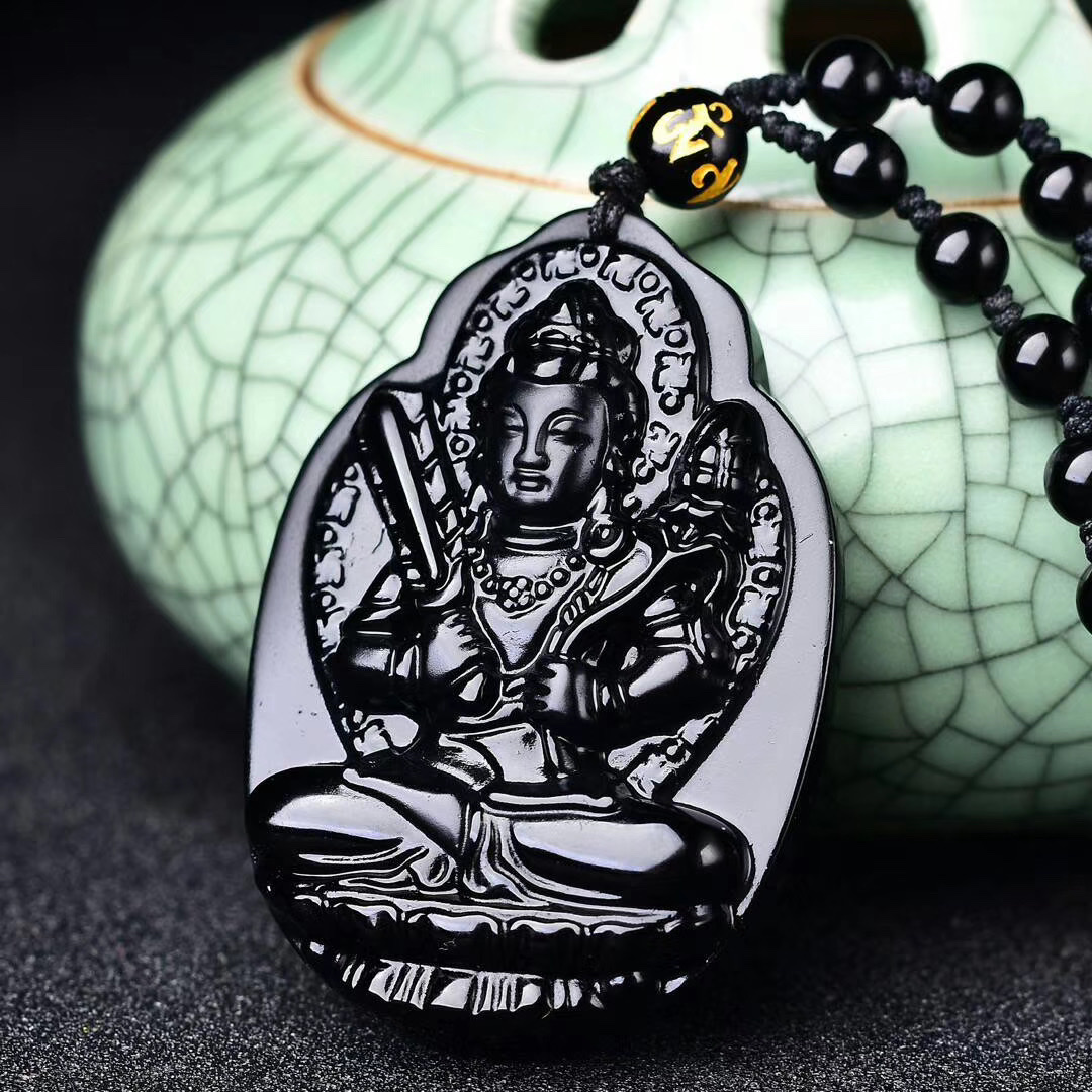 【 Name 】 Natural Obsidian Guardian Deity: Ox and Tiger/Void Storehouse Bodhisattva details Picture