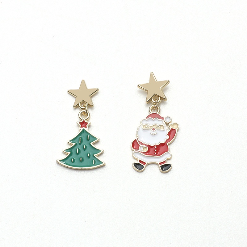 Fashion personality drops of oil Santa Claus Christmas Tree irregular earrings Japan and South Korea new creative design versatile earrings thumbnail