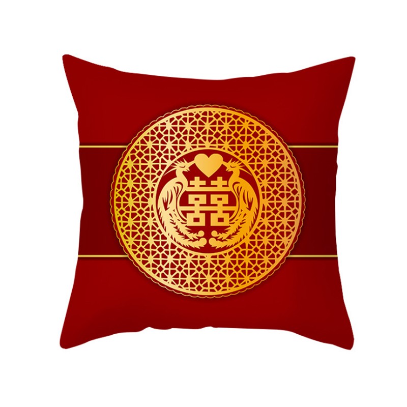 短毛绒牛年抱枕 保险公司礼品靠垫大红色福字靠枕企业来图定制logo详情图8