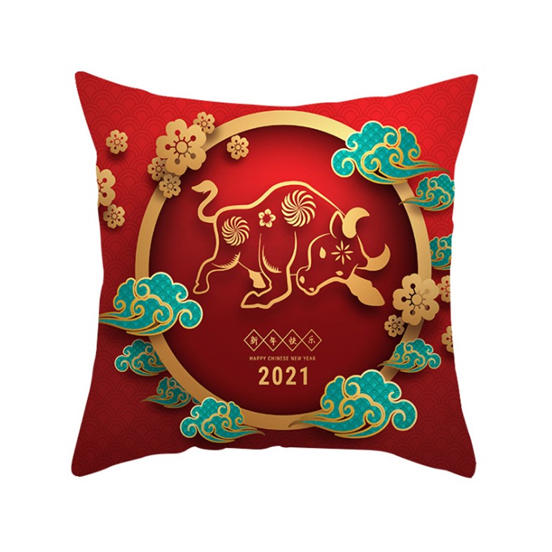 短毛绒牛年抱枕 保险公司礼品靠垫大红色福字靠枕企业来图定制logo详情图9
