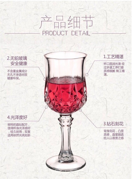 European retro ins diamond-patterned crystal glass wine glasses, goblets, red wine glasses, champagne glasses, wine glasses, cold drinks, coffee, picnic glass, embossed juice glasses, transparent style detail image 5