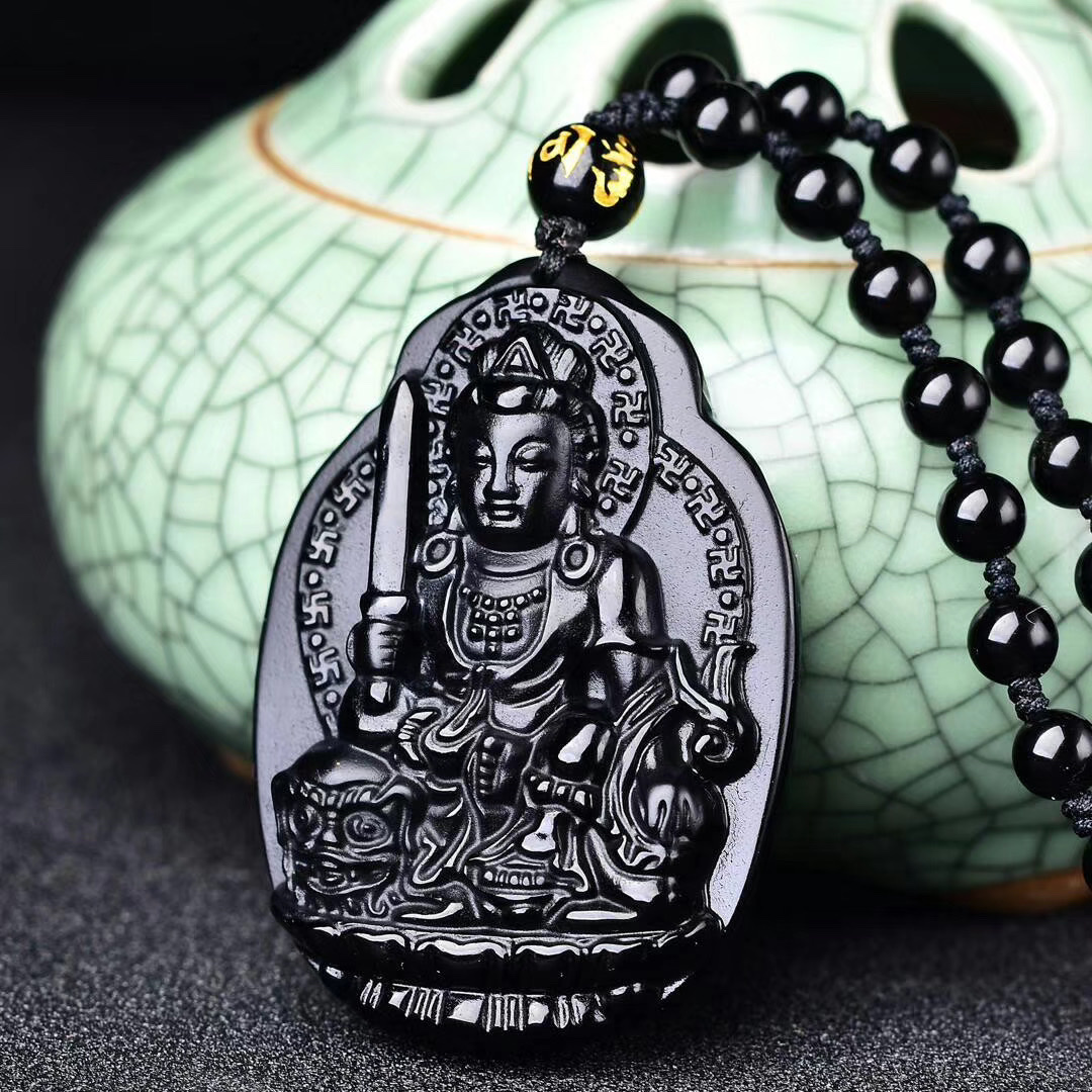 【 Name 】 Natural Obsidian Guardian Deity Rabbit/Manjusri Bodhisattva (Pendant) Randomly dispatched details Picture