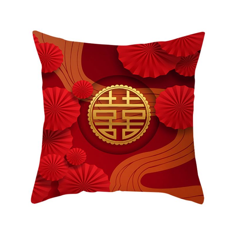短毛绒牛年抱枕 保险公司礼品靠垫大红色福字靠枕企业来图定制logo白底实物图