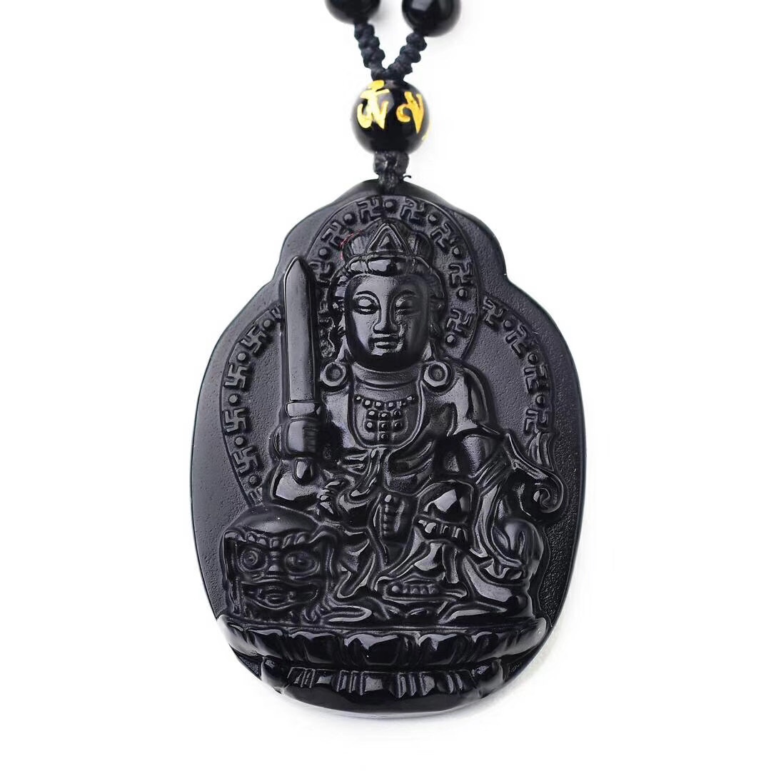 【 Name 】 Natural Obsidian Guardian Deity Rabbit/Manjusri Bodhisattva (Pendant) Randomly dispatched