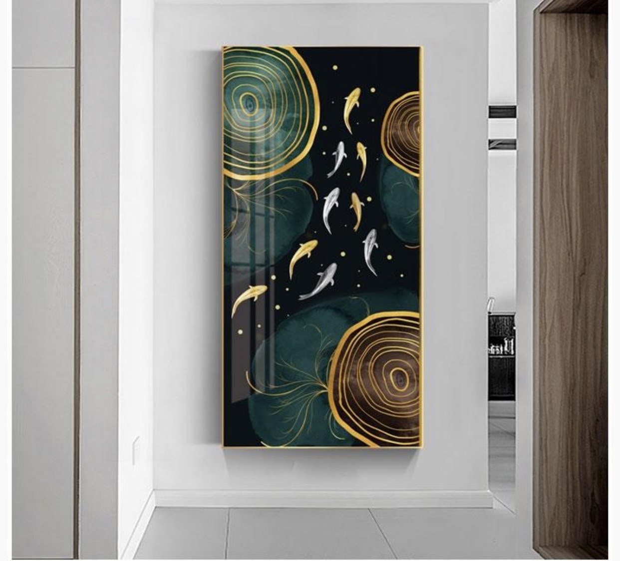 玄关装饰画60*x120*年年有鱼晶瓷画，美观大方