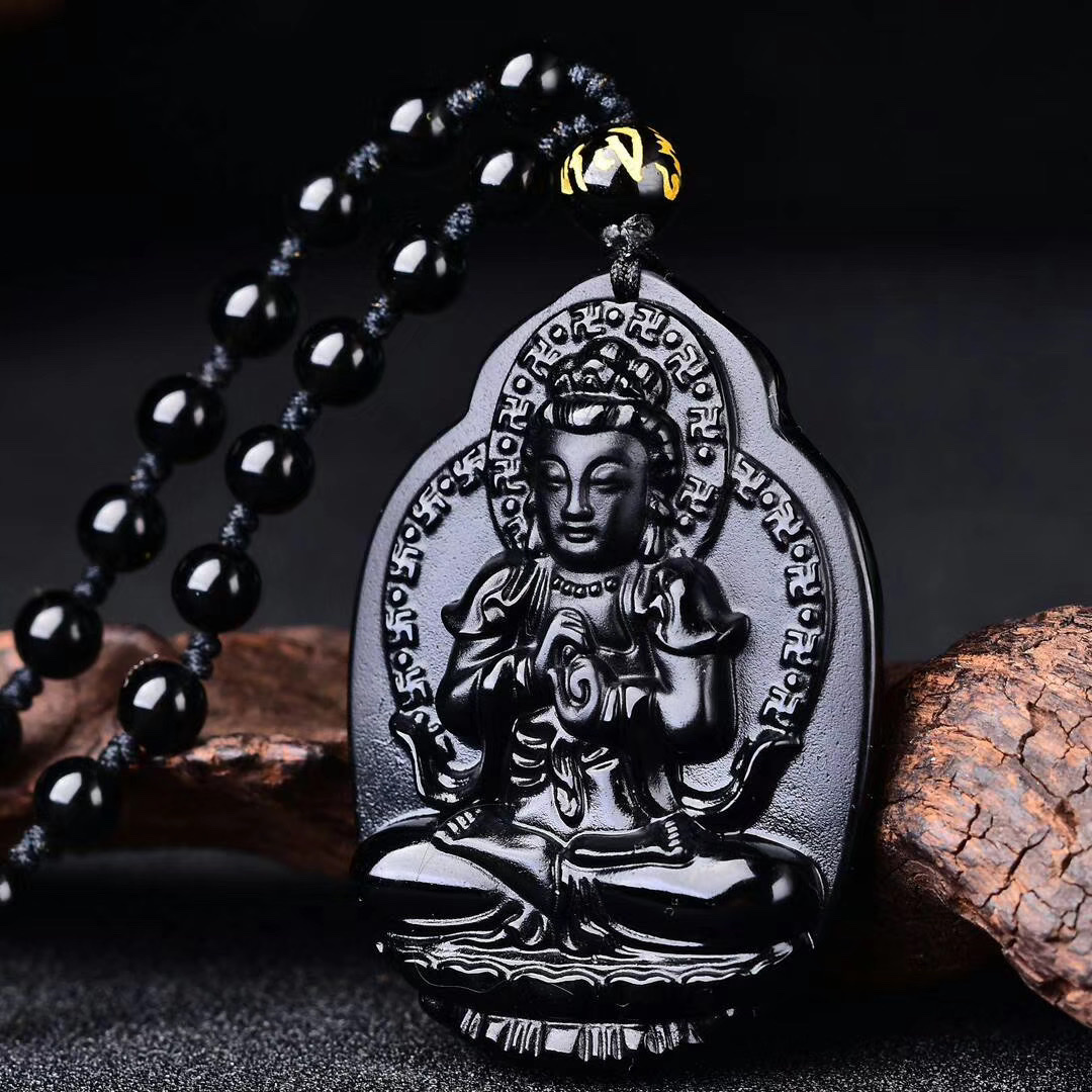 【 Name 】 Natural Obsidian Guardian Deity: Goat and Monkey/Great Sun Buddha Bodhisattva (Pendant) details Picture