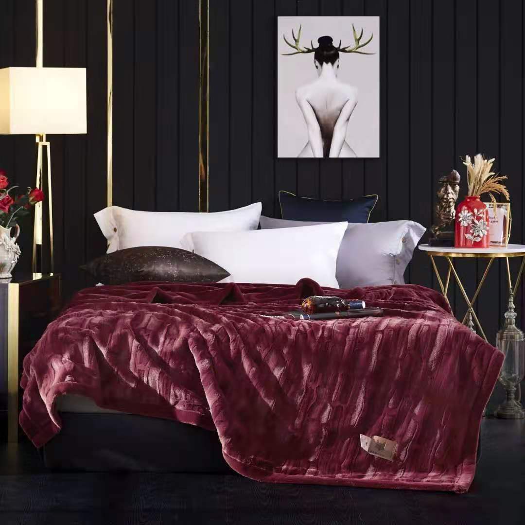 New 2025 fur blanket, solid color embossed blanket, Raschel blanket, water ripple blanket, gift single person blanket, 2.6