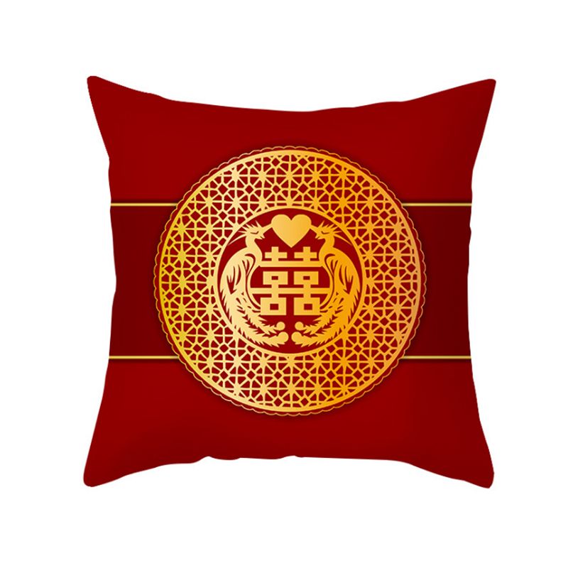 短毛绒牛年抱枕 保险公司礼品靠垫大红色福字靠枕企业来图定制logo产品图