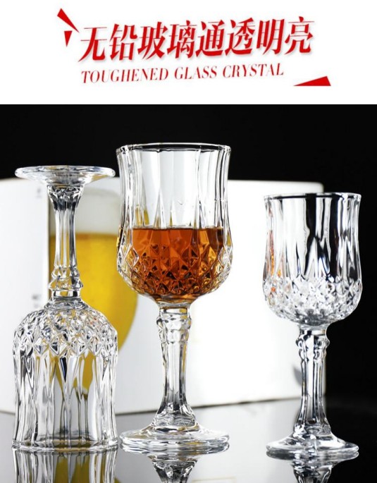 European retro ins diamond-patterned crystal glass wine glasses, goblets, red wine glasses, champagne glasses, wine glasses, cold drinks, coffee, picnic glass, embossed juice glasses, transparent style detail image 2