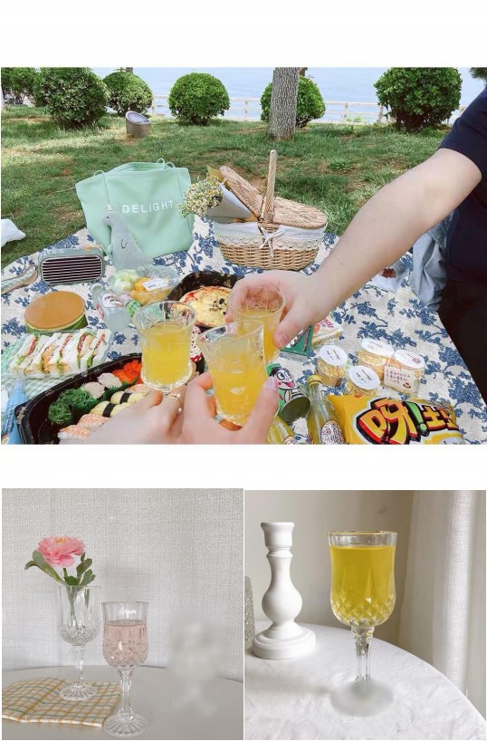 European retro ins diamond-patterned crystal glass wine glasses, goblets, red wine glasses, champagne glasses, wine glasses, cold drinks, coffee, picnic glass, embossed juice glasses, transparent style detail image 1