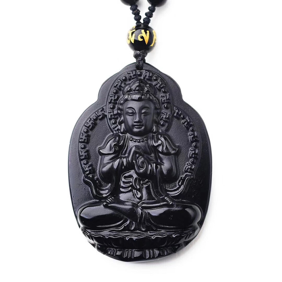【 Name 】 Natural Obsidian Guardian Deity: Goat and Monkey/Great Sun Buddha Bodhisattva (Pendant)