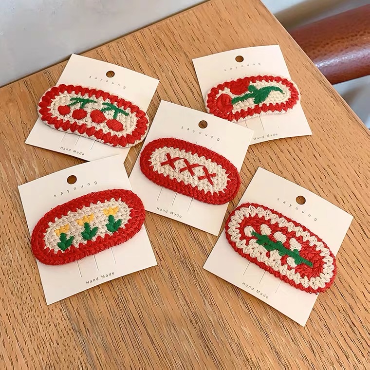 Bordado de punto flor BB clip chica adorable clip de borde de hilo hilo coreano tarjetas de pelo otoño invierno clip de pelo tocado Item Picture
