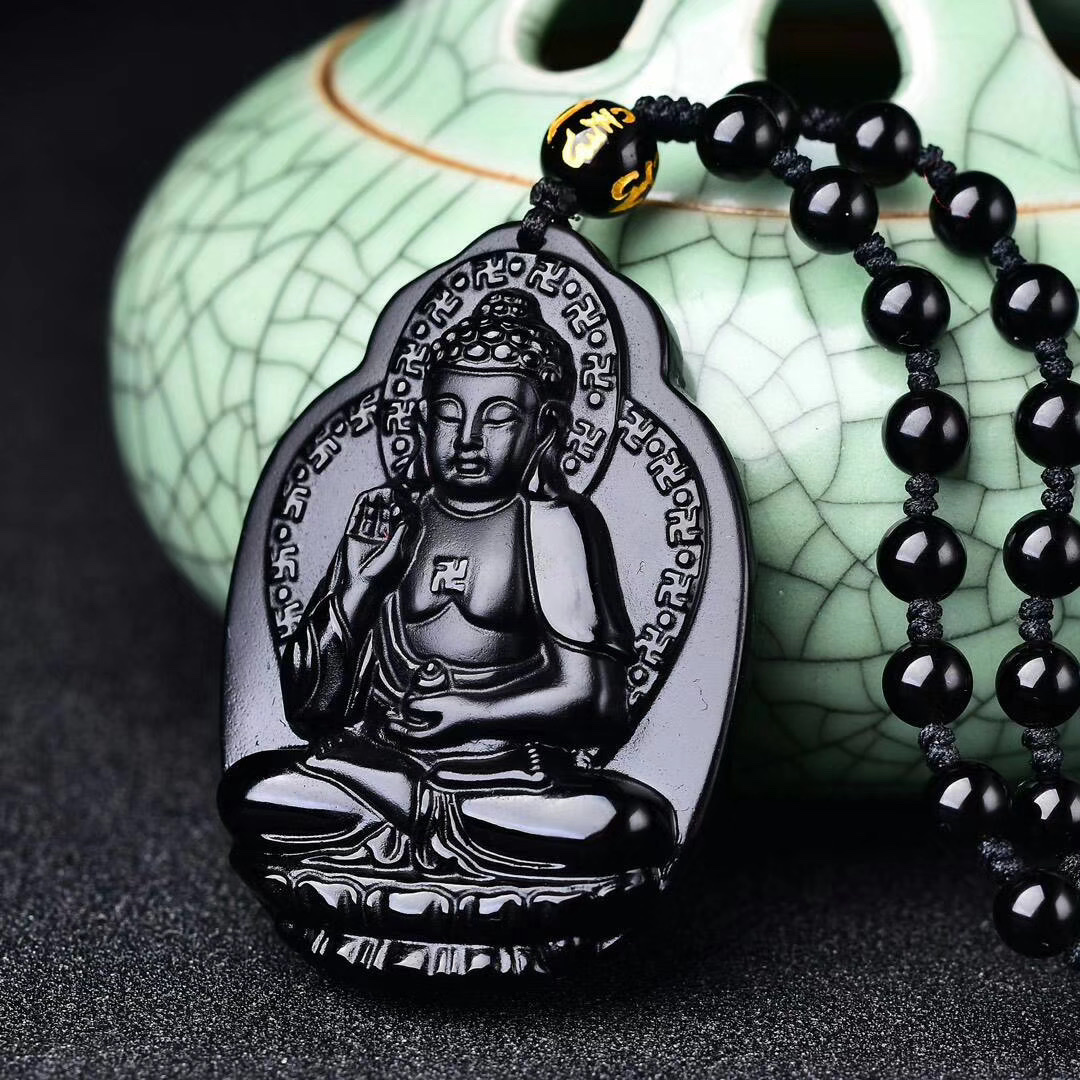 【 Name 】 Natural Obsidian Guardian Deity: Pig and Dog/Amitabha Buddha and Bodhisattva details Picture