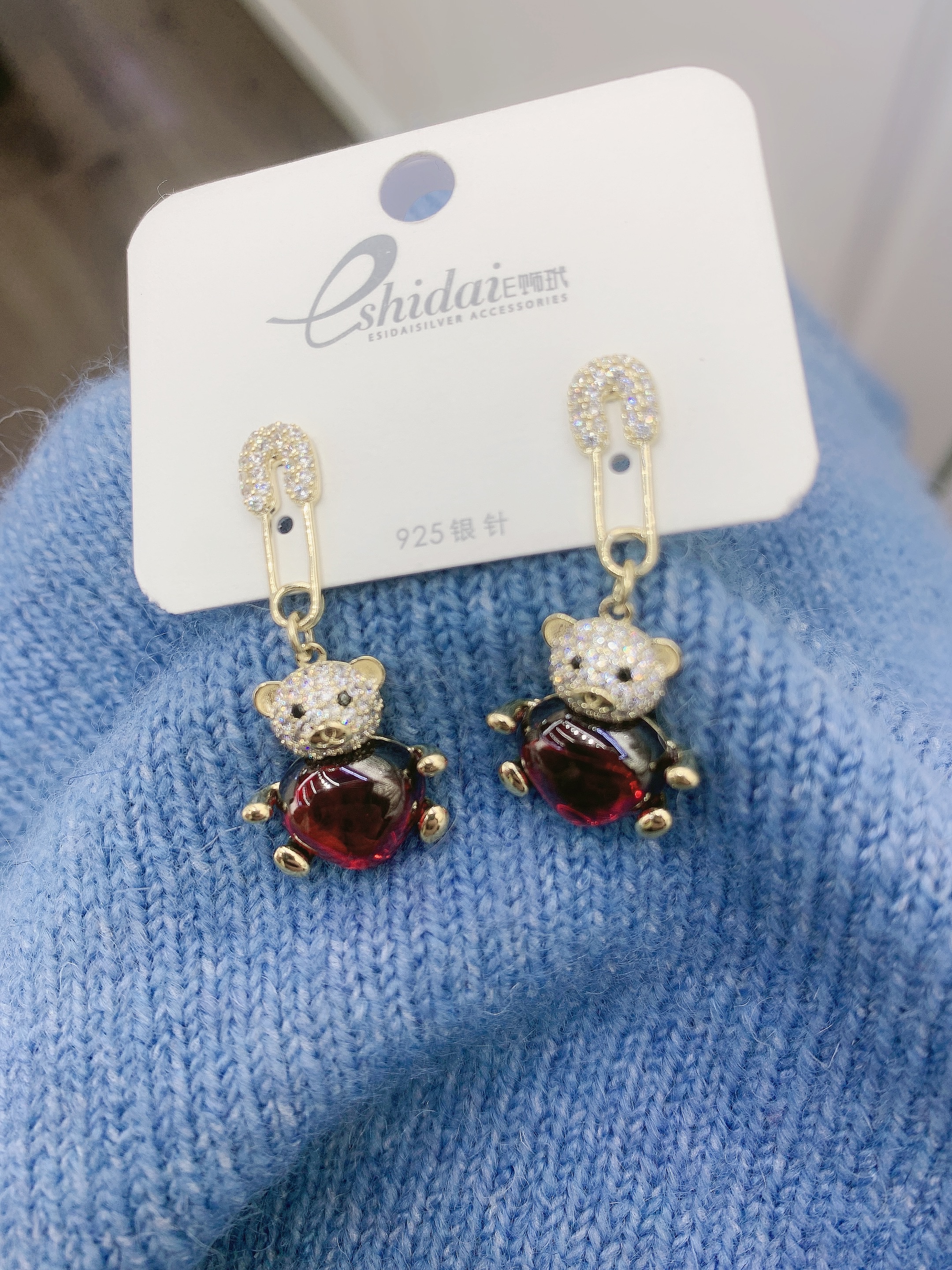 Garnet Cute Bear Earrings Specification drawing