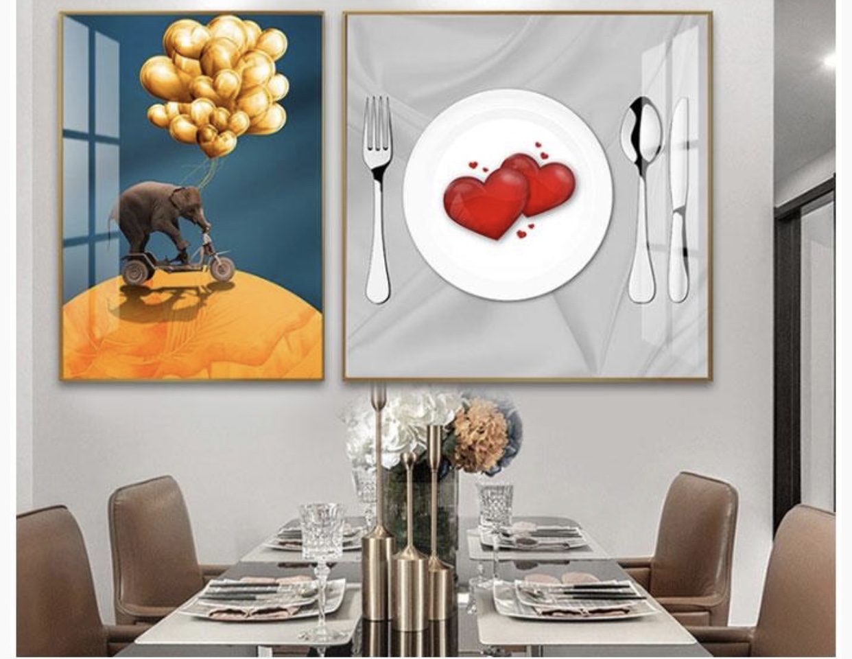 A two-piece combination painting for restaurant decoration