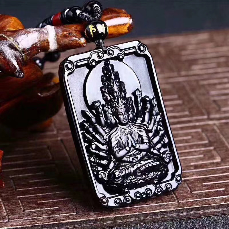 【 Name 】 Natural Obsidian Guardian Deity Rat/Thousand-Handed Guanyin (Pendant) details Picture