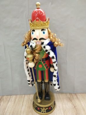 60cm red body Blonde King Scepter cloth mantle Nutcracker Hand-painted wooden nutcracker Home Decoration A541 full figure