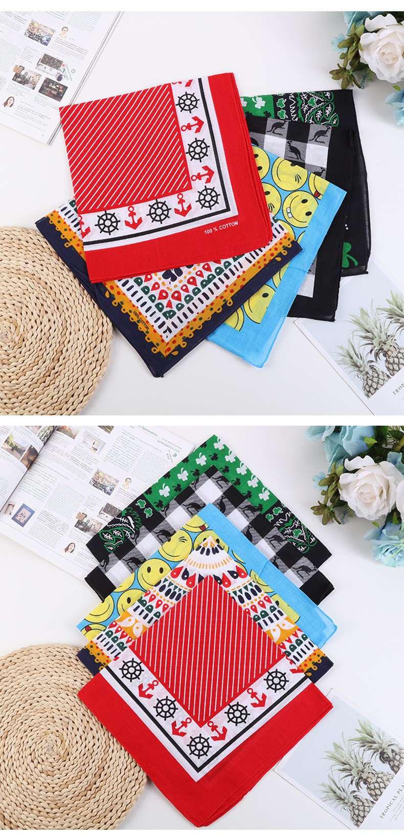 Hao Hao Headscarf Manufacturers Direct For Europe And The United States Men And Women Outdoor Sports Headscarf Hip Hop Cotton Miscellaneous Flower Square Wholesale Magic Headscarf undefined