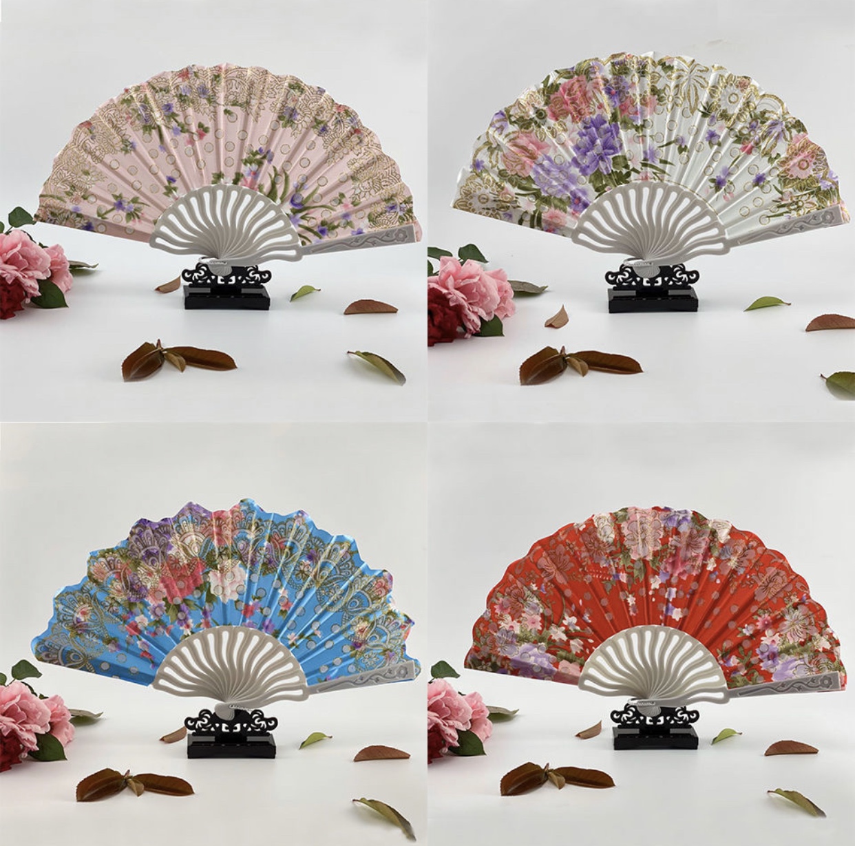 咏春扇子塑料扇子绸布圆点中国风扇子定制批发