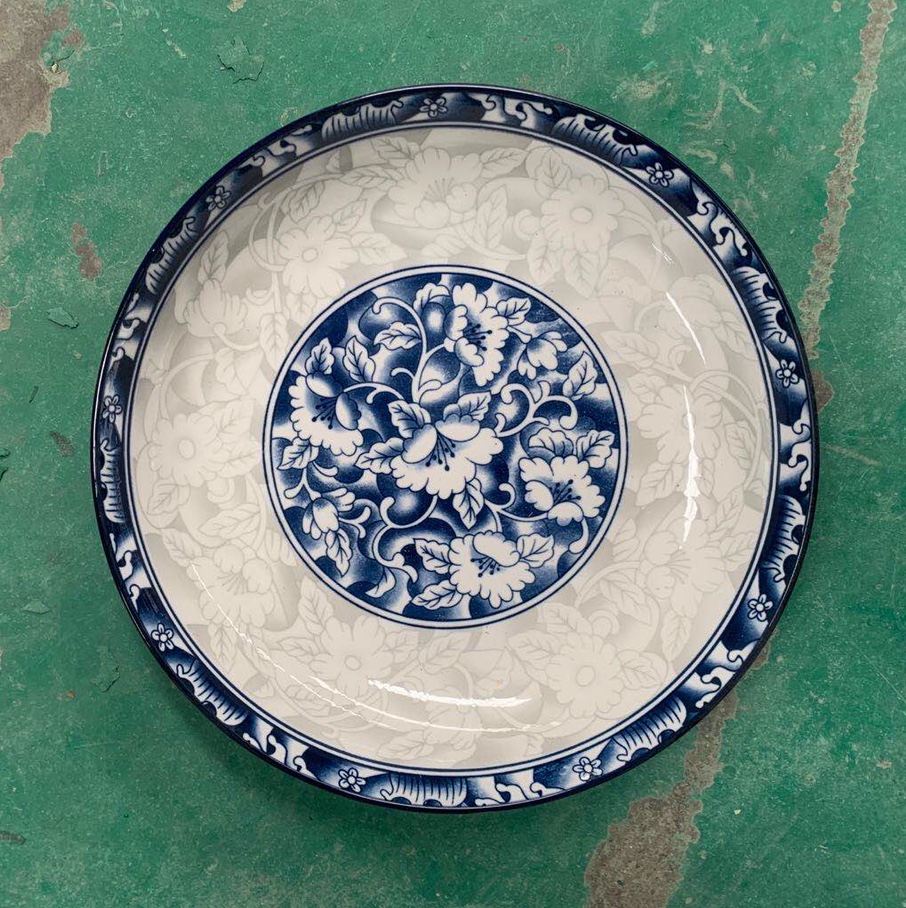8-Inch Fruit Plate Blue And White 003 Dish Plate Creative Household Tableware Simple Japanese Dish Plate Round Plate Breakfast Plate