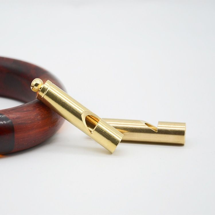 Retro yellow pure copper whistle, handcrafted brass survival whistle keychain full figure