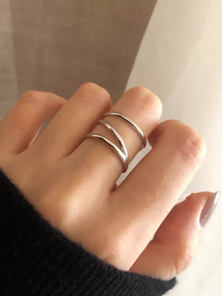 UKI SILVER and Season S925 pure silver double-layer interwoven index and middle finger rings