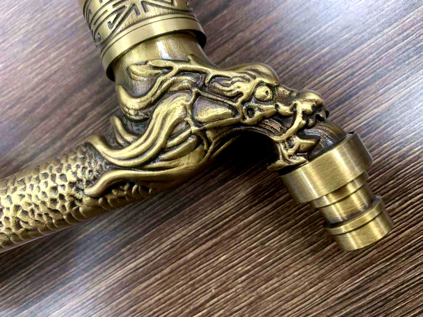 All-copper antique European-style washing machine faucet, 4-inch interface, wall-mounted mop sink faucet, outdoor extended household faucet details Picture