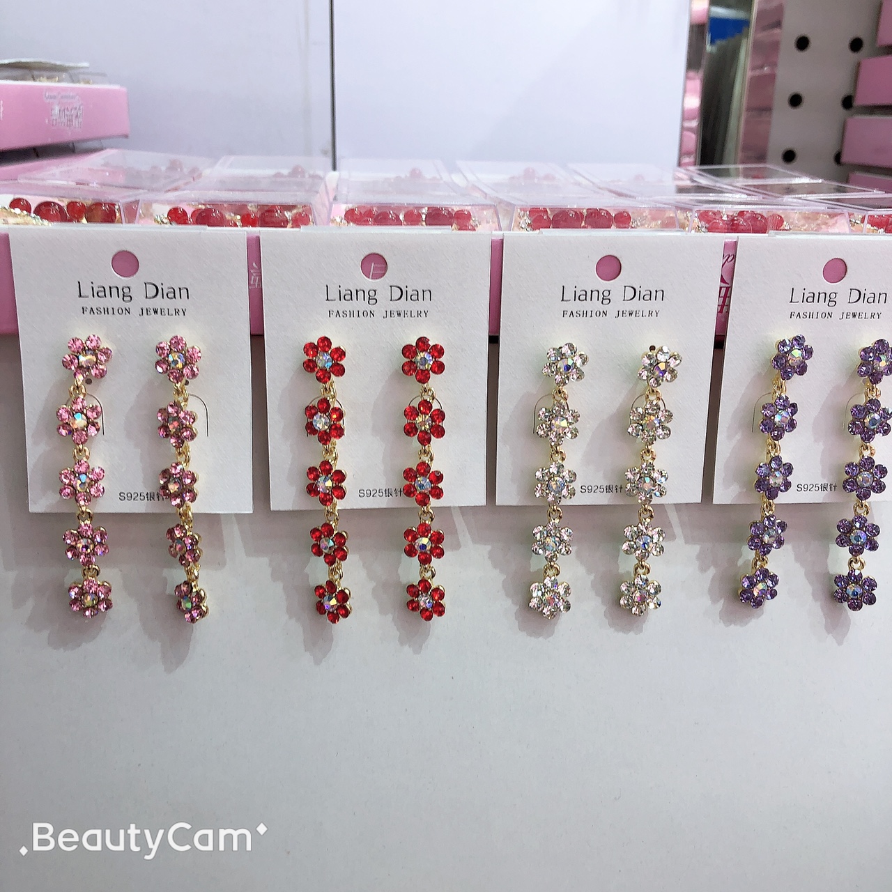 水钻耳环时尚潮流韩版五朵花颜色多样