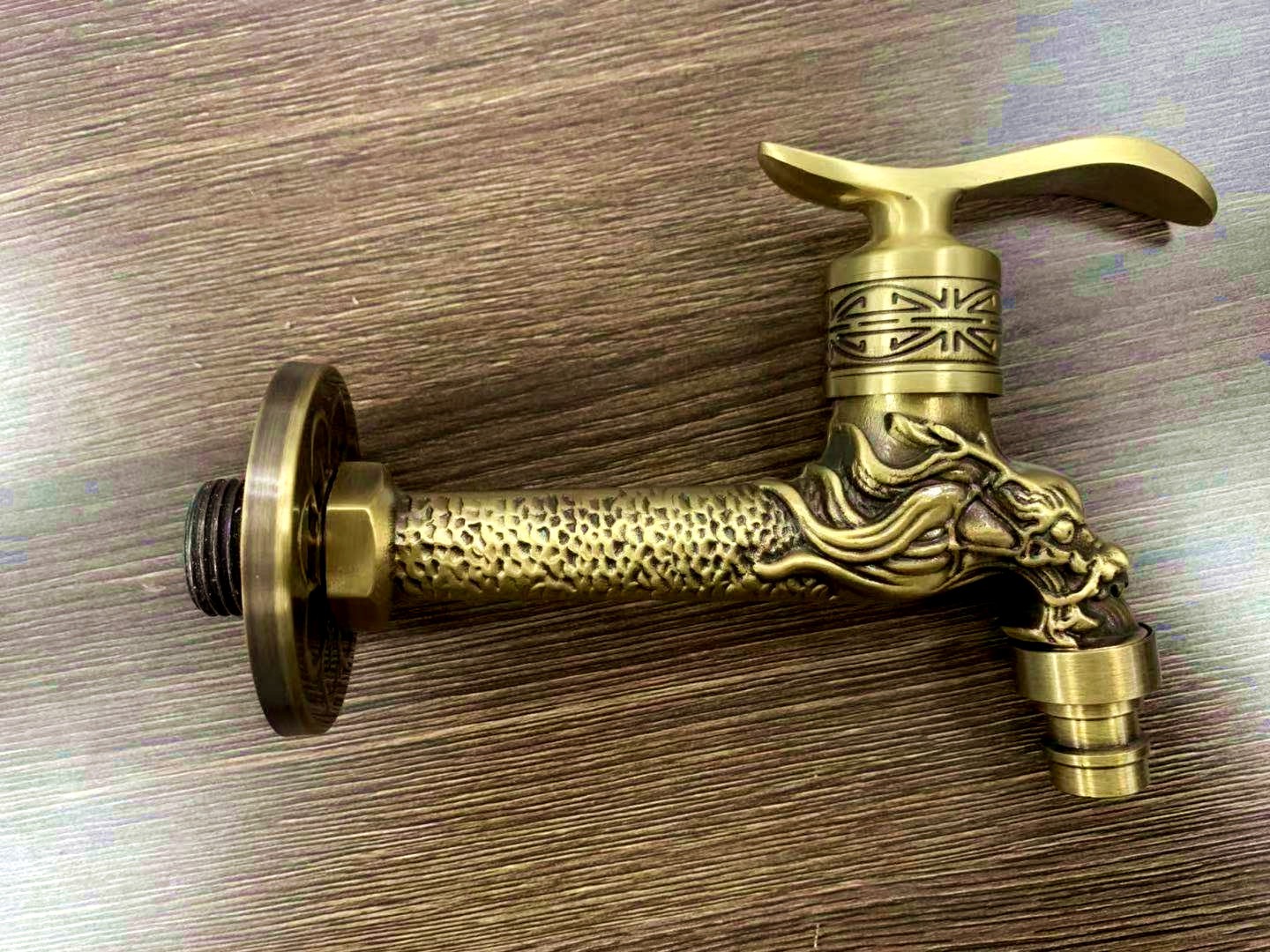 All-copper antique European-style washing machine faucet, 4-inch interface, wall-mounted mop sink faucet, outdoor extended household faucet detail image 1