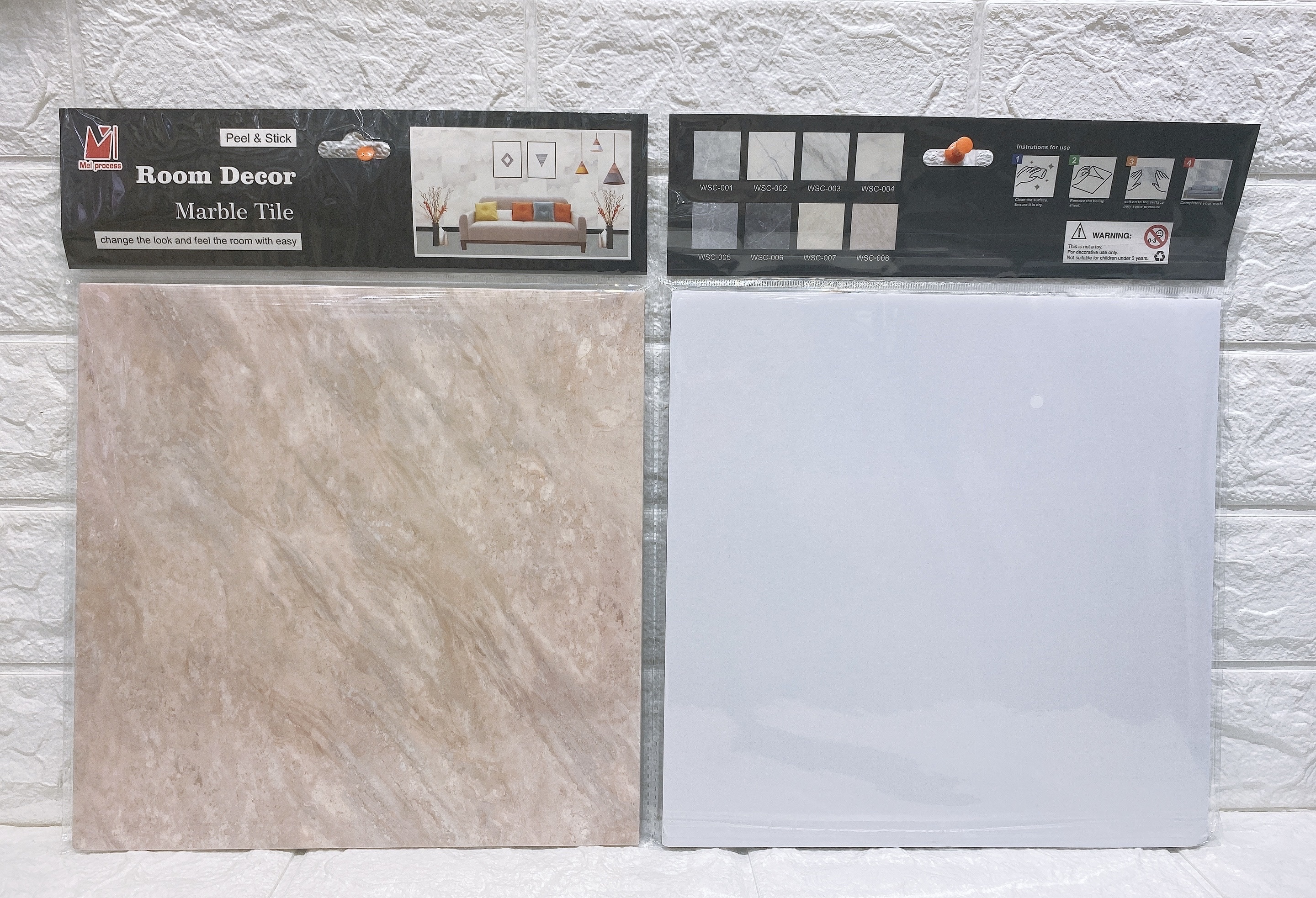 防真2张装大理石自粘贴瓷砖贴浴室客厅卧室背景装饰防水防霉详情图6