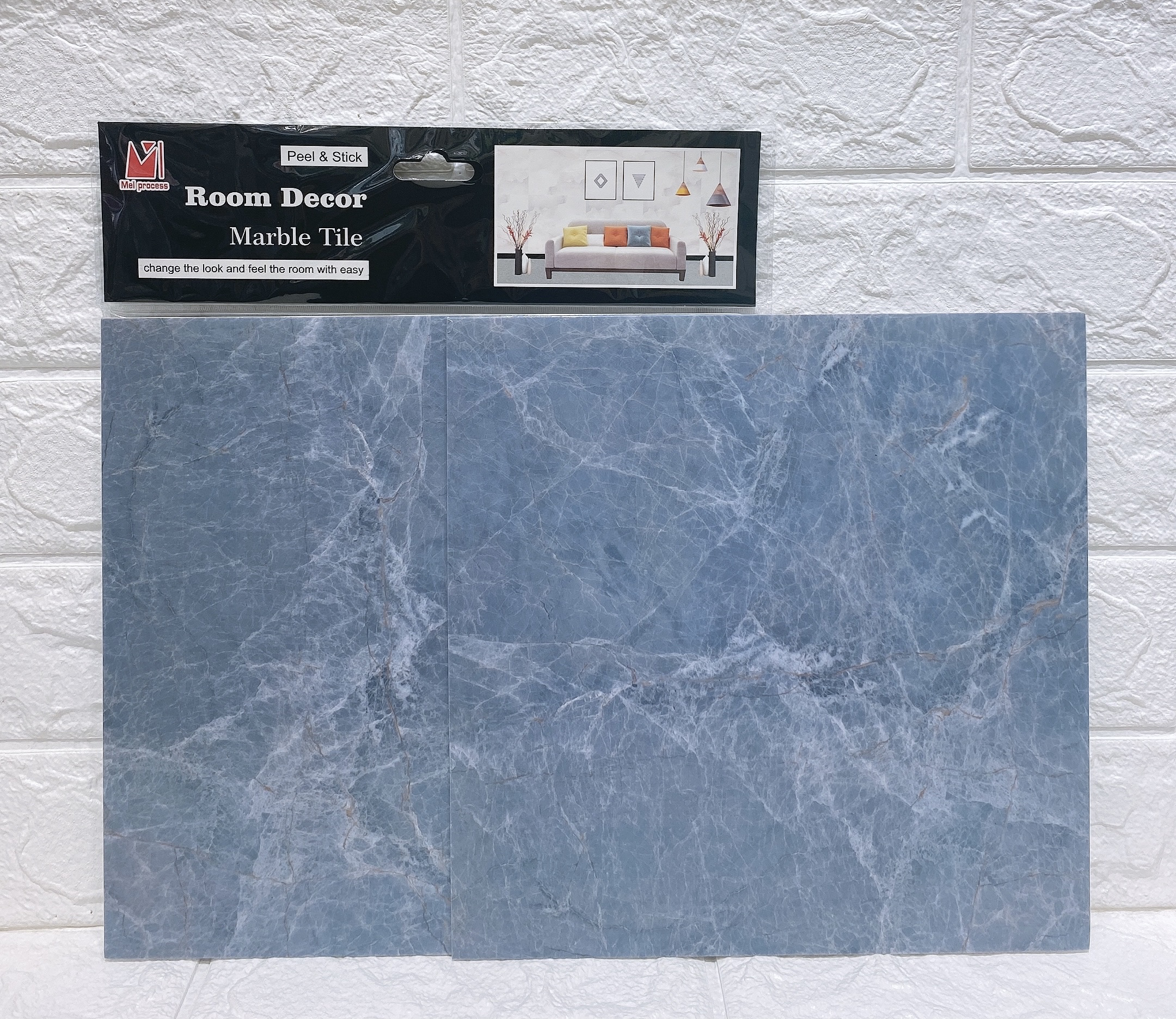 防真2张装大理石自粘贴瓷砖贴浴室客厅卧室背景装饰防水防霉细节图