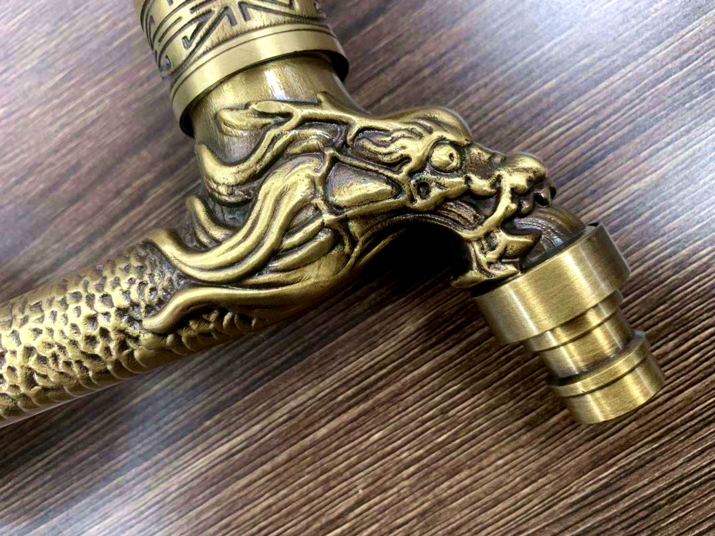 All-copper antique European-style washing machine faucet, 4-inch interface, wall-mounted mop sink faucet, outdoor extended household faucet detail image 2