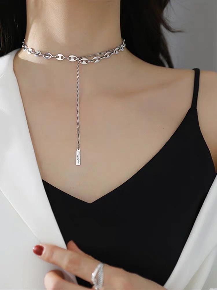 UKI SILVER and Season S925 sterling silver tassel pig nose necklace details Picture