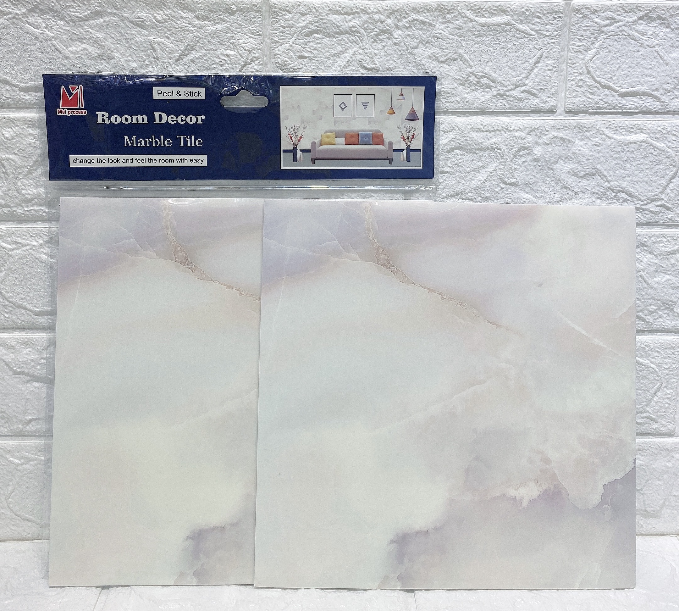 防真2张装大理石自粘贴瓷砖贴浴室客厅卧室背景装饰防水防霉详情图1