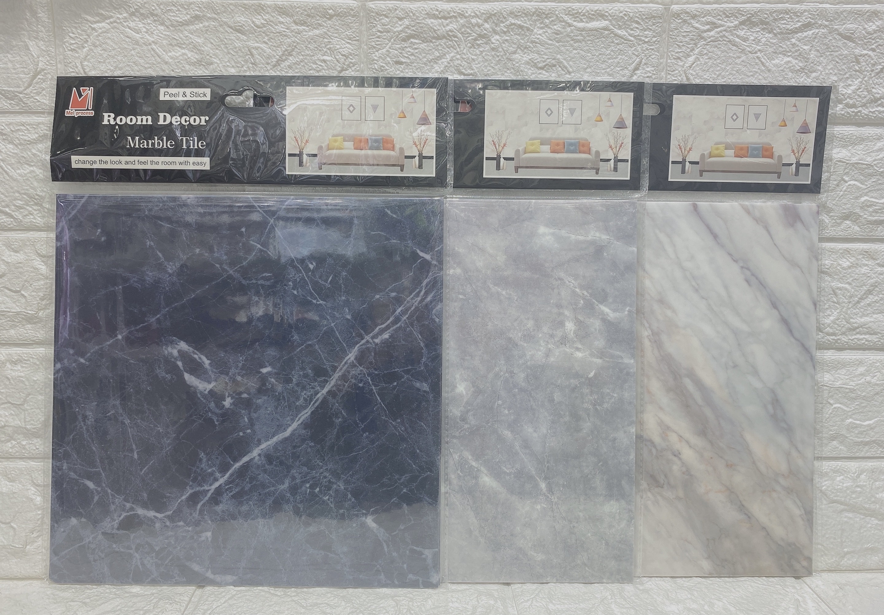 防真2张装大理石自粘贴瓷砖贴浴室客厅卧室背景装饰防水防霉详情图3