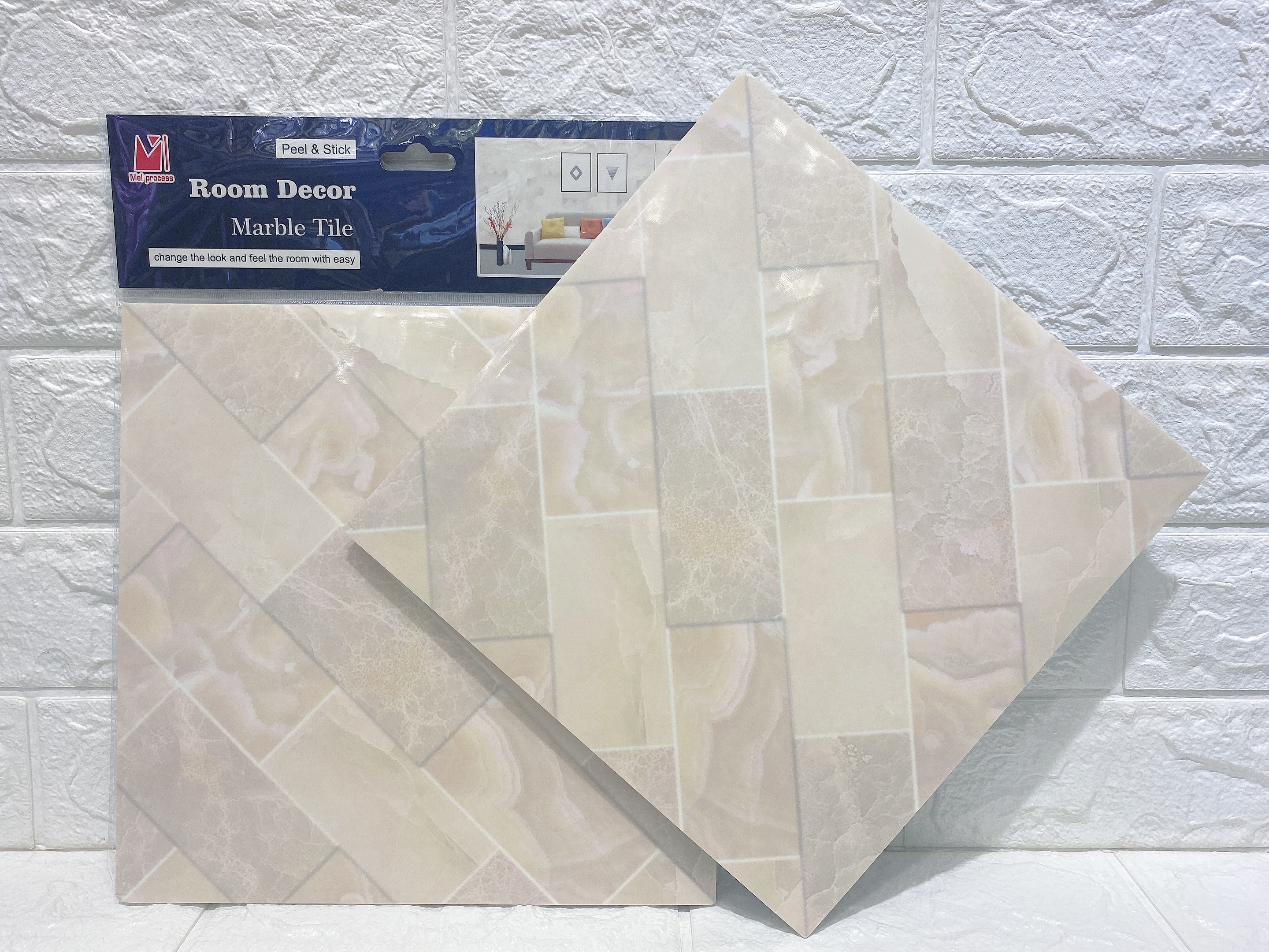 防真2张装大理石自粘贴瓷砖贴浴室客厅卧室背景装饰防水防霉详情图5